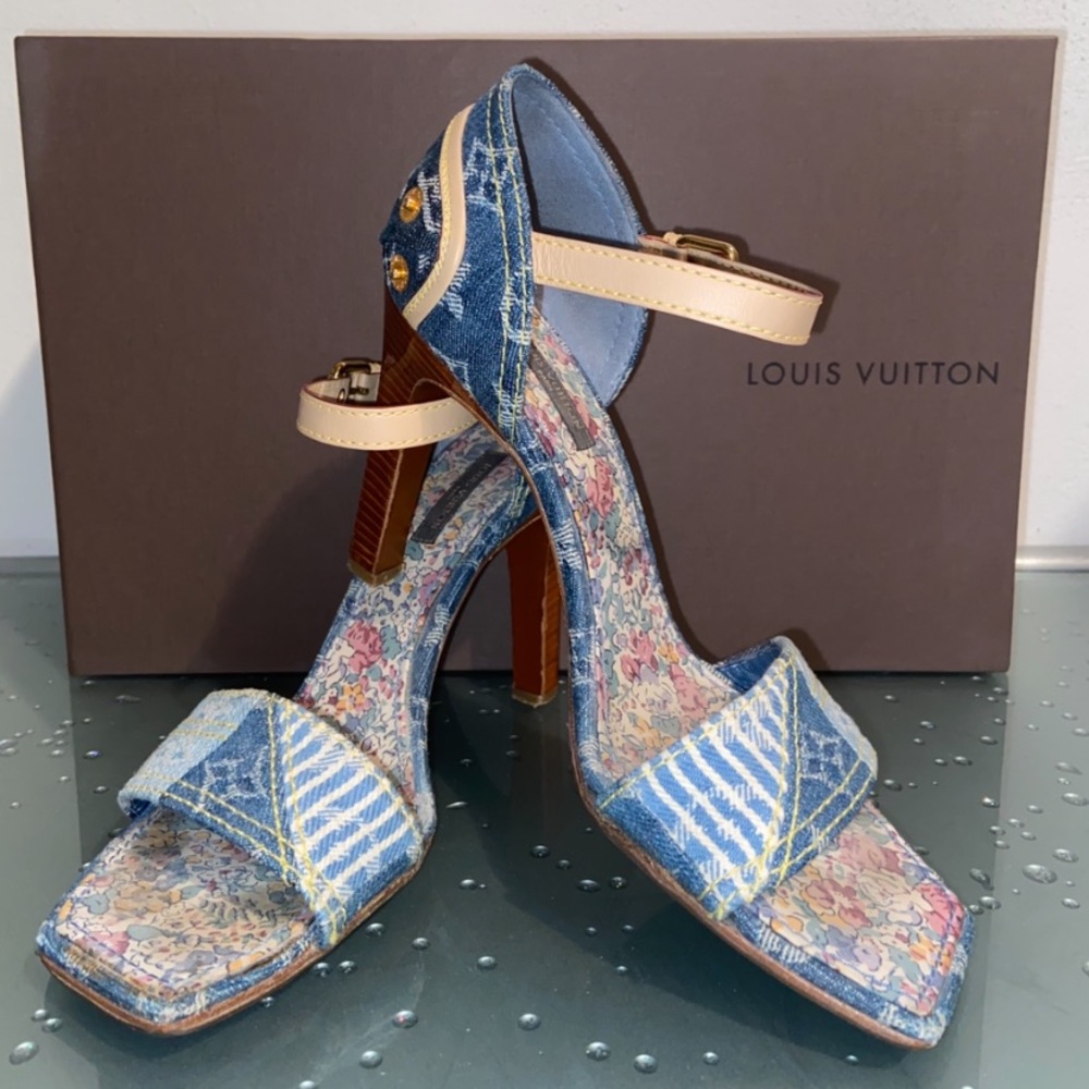 Louis Vuitton Blue and Pink Floral Sandals
